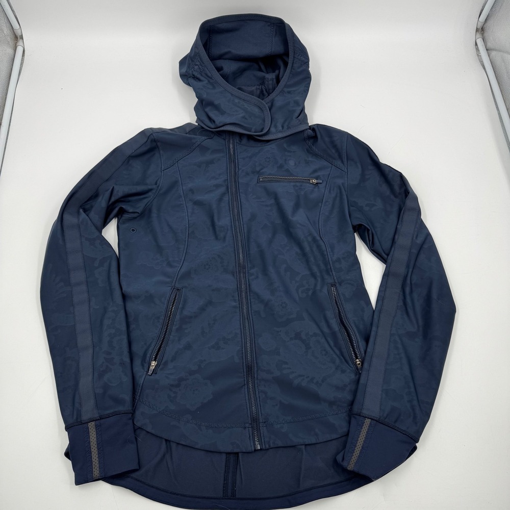 Lululemon Jacket Blue Keep It‎ Up Moto Zip Hooded Laceoflage Softshell Zip 10